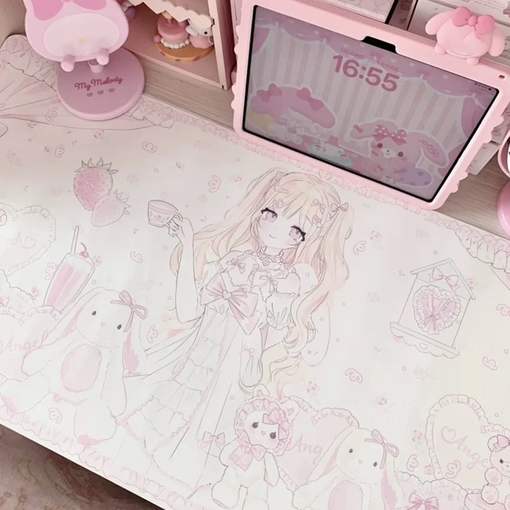 Comic Cute Rabbit PU Leather Desk Pad Mouse Protector Large Small Mouse Pad Home Office Game Desk Mat Pc Laptop Keyboard Mat