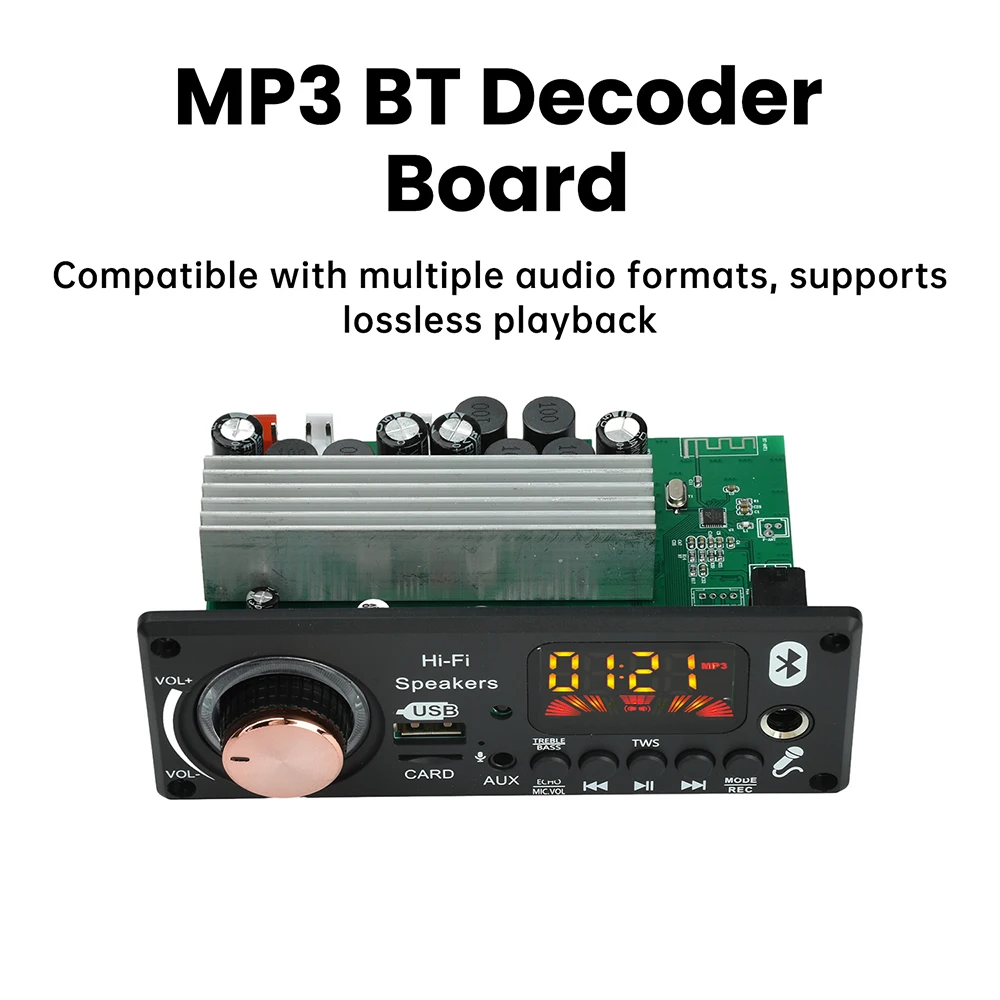 Bluetooth 5.3 MP3 Decoding Board with TPA3116D2 Dual Chip Amplifier 2*50W+100W for Car Audio Lossless Playback Decoder Nodule