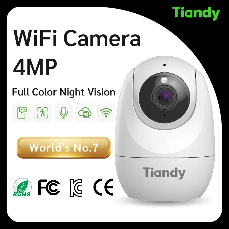 Tiandy 4MP WiFi Camera Indoor Human Detection Full Color Night Vision Two-way Audio Cloud Storage Nanny Cam for Baby Pet