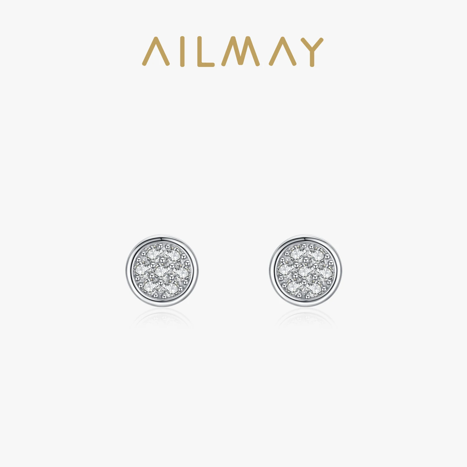 Ailmay solidne 925 Sterling Silver proste okrągłe olśniewające kolczyki zaręczynowe dla kobiet ślubne ozdobne biżuteria na prezent