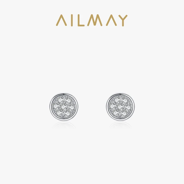 Ailmay solidne 925 Sterling Silver proste okrągłe olśniewające kolczyki zaręczynowe dla kobiet ślubne ozdobne biżuteria na prezent