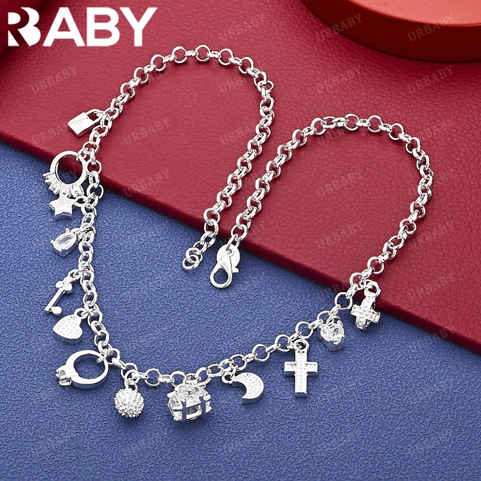 

URBABY 925 Sterling Silver 45cm Various Pendants Necklace Charm Trend Birthday Gifts Fashion Party And Daily Wear