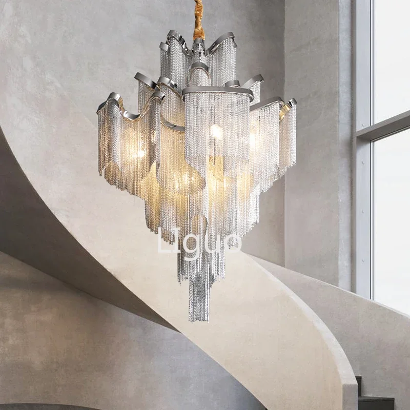 

LED post-modern tassel chandelier duplex building loft apartment chandelier Italian villa living room staircase light luxury