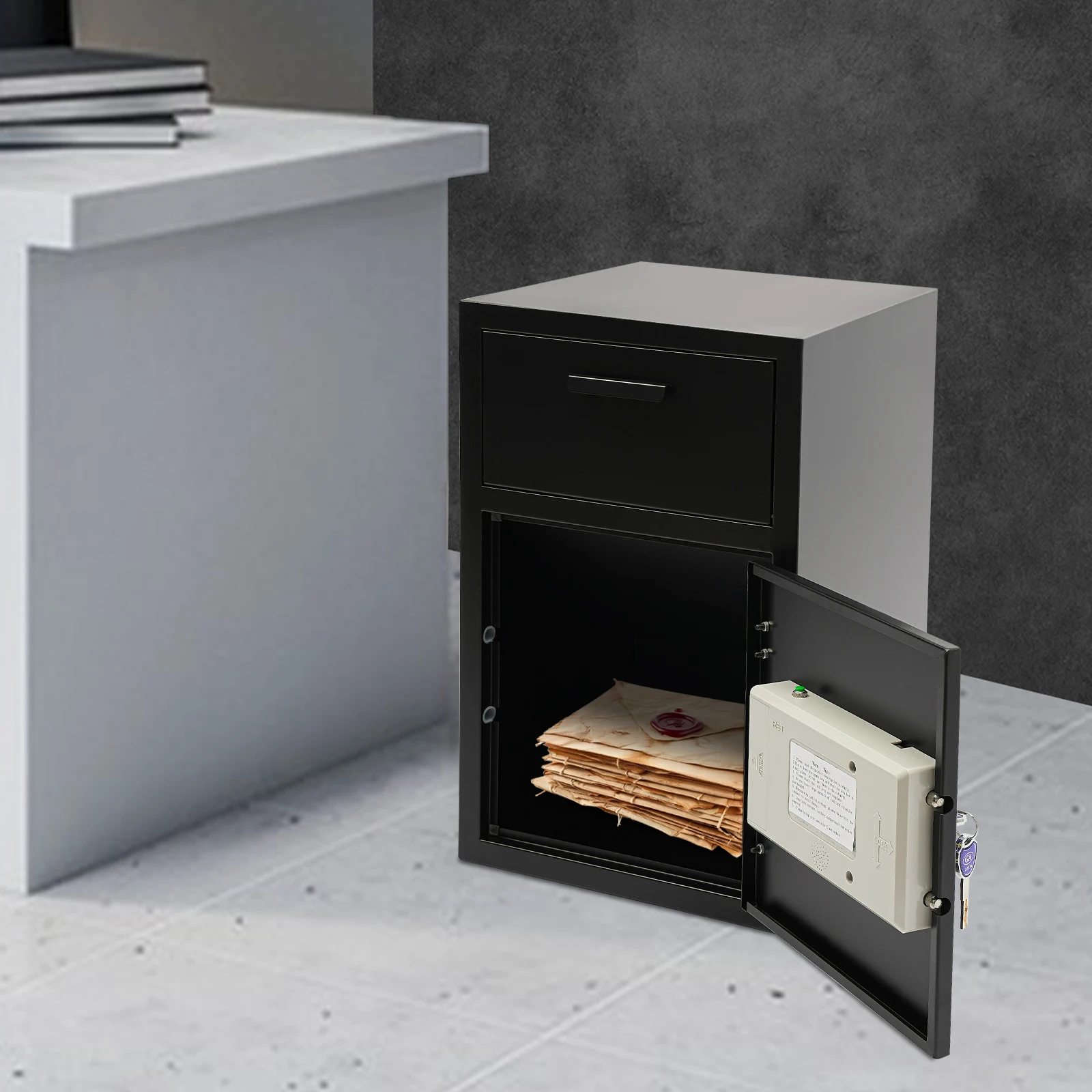 Business Safe with Anti-Theft Lock, Alarm System, Steel Construction, Wall/Floor Mountable for Secure Storage