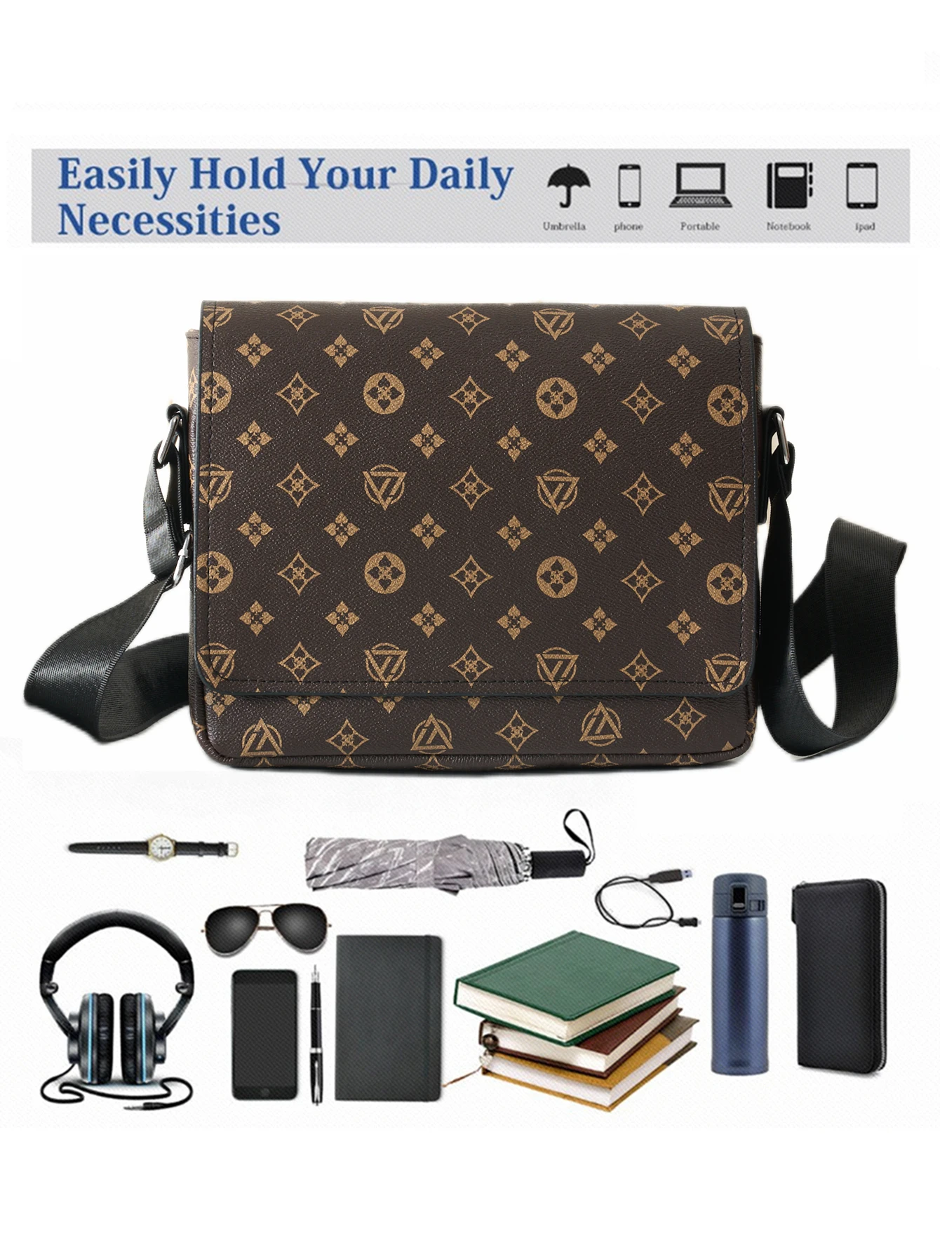 Men's Casual Crossbody Bag - Easy Flap Design, Business Commuter Lightweight Messenger Bag, Travel Large Capacity Shoulder Bag