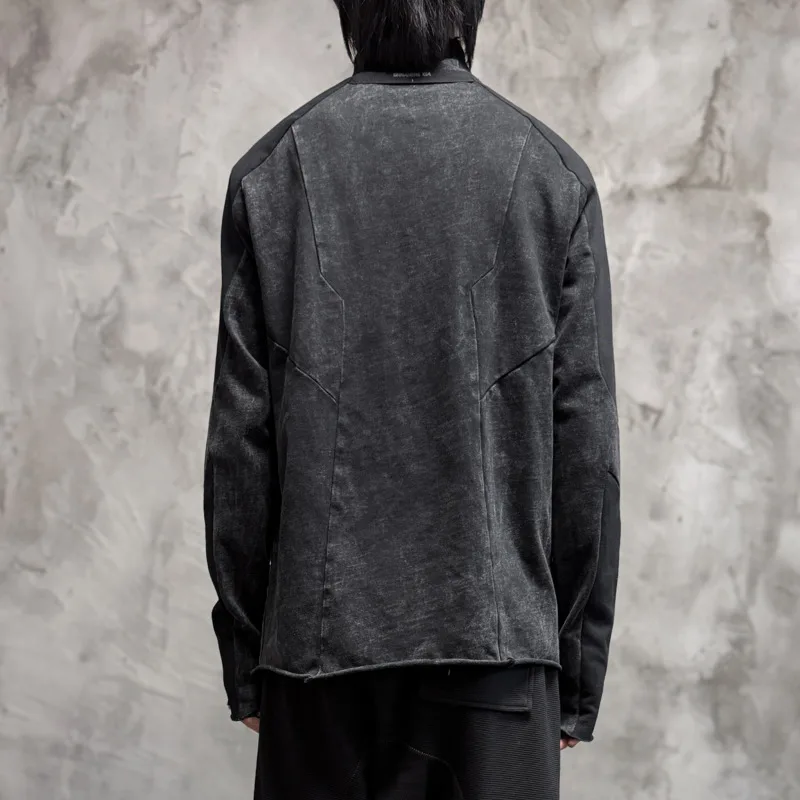 HKSH Spring New Men Tide Dark Punk Design Brand Youth Long-sleeve Round-Neck Smoky Gray T-shirt Washed Cotton Chic Tees HK21343