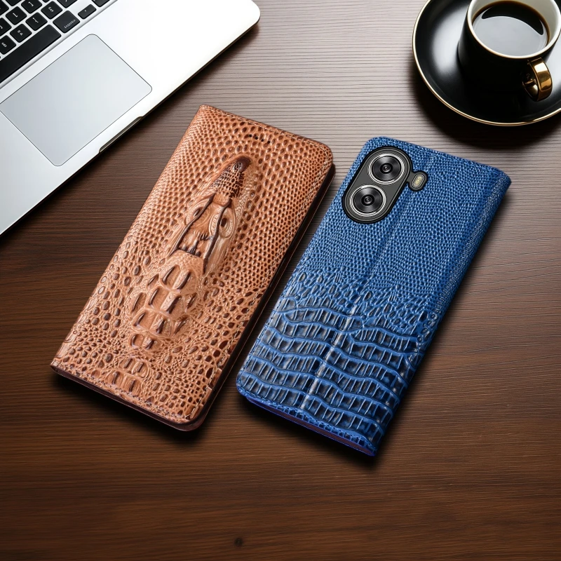 

Crocodile Head Flip Book Cover For Xiaomi Poco X7 X6 X5 X4 X3 X2 Pro GT NFC Neo Genuine Leather Phone Case