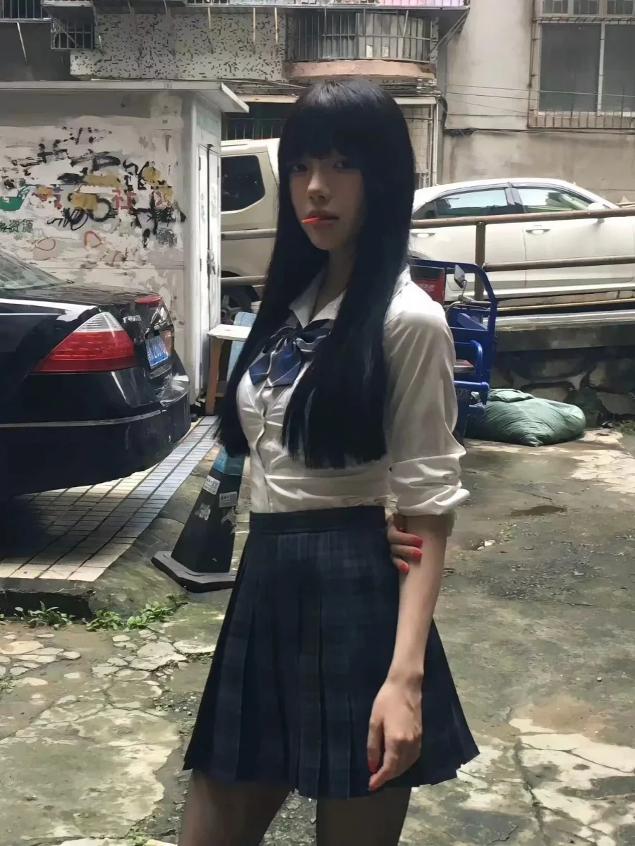 Conjunto de Falda Larga y Blusa de Cuello Alto para Mujer, Estilo Dulce y Elegante, Ajustado, para Estudiantes, Mezcla de Algodón, Color