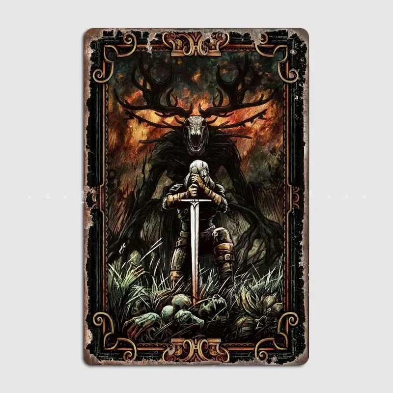 White Wolf Decorative Plaque with Gwent Characters Artwork, Classic Wall Decor for Gamers