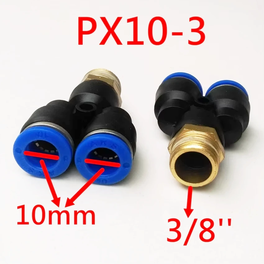 2pcs Pneumatic Air Fitting O.D 10mm 3/8''  Y Shape Quick Fitting Connector PX 10-3