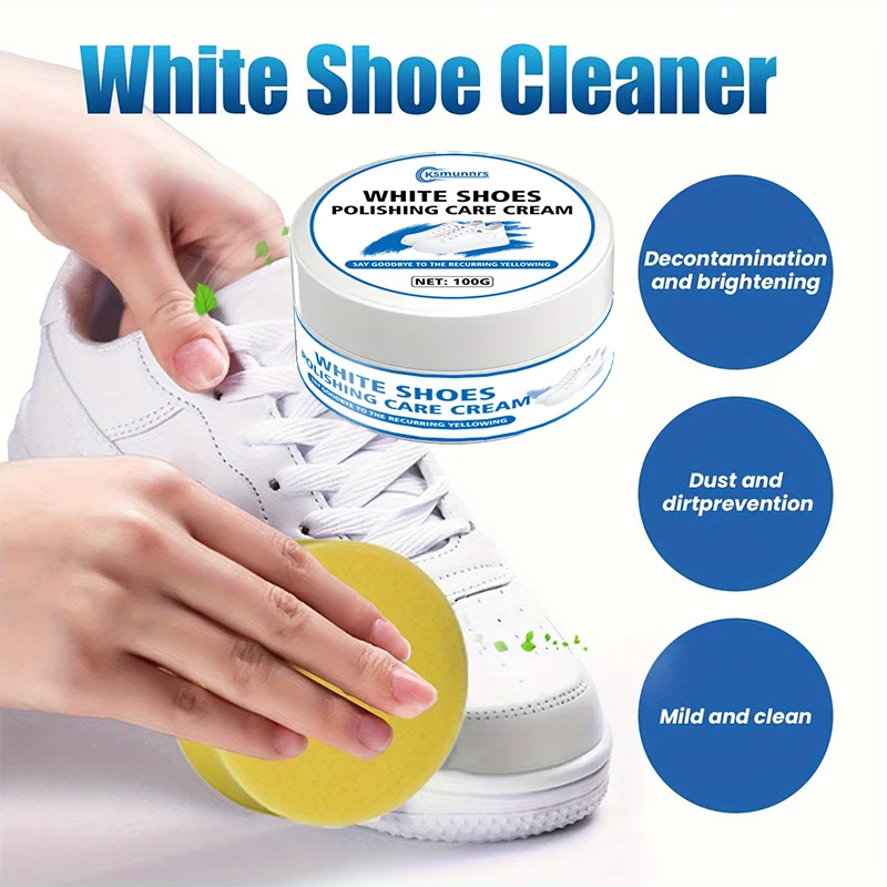 100g White Shoe Polish with Sponge Brush - Quickly Restores the Color of Sneakers and Synthetic Leather, Provides Long-Term Main
