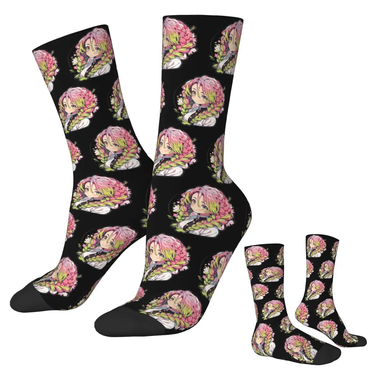 

Носки Mitsuri Kanroji And Iguro Obanai, супер мягкие чулки в стиле Харадзюку, всесезонные длинные носки, аксессуары для подарков унисекс