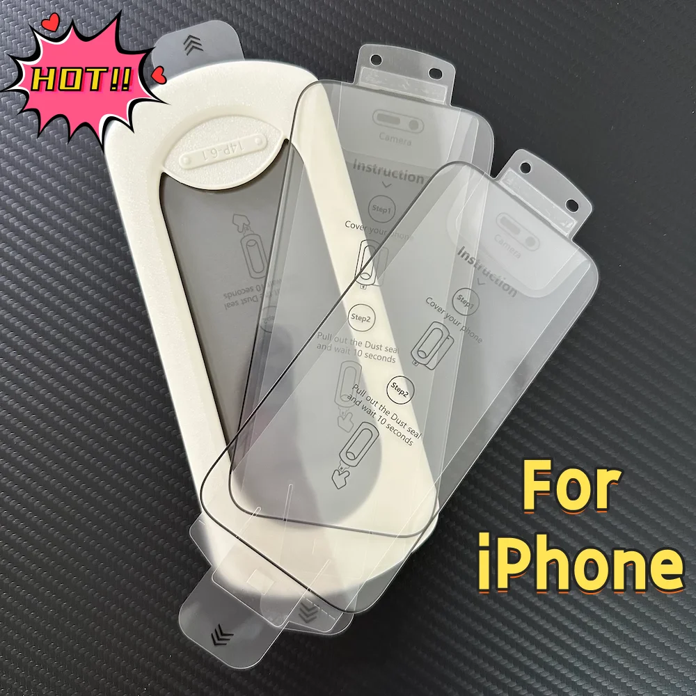

3 шт. для Apple iPhone 16 15 14 13 12 11 Pro Max Plus Xs Xr 16e Защитная пленка из закаленного стекла для экрана без пыли Аксессуары для позиционирования