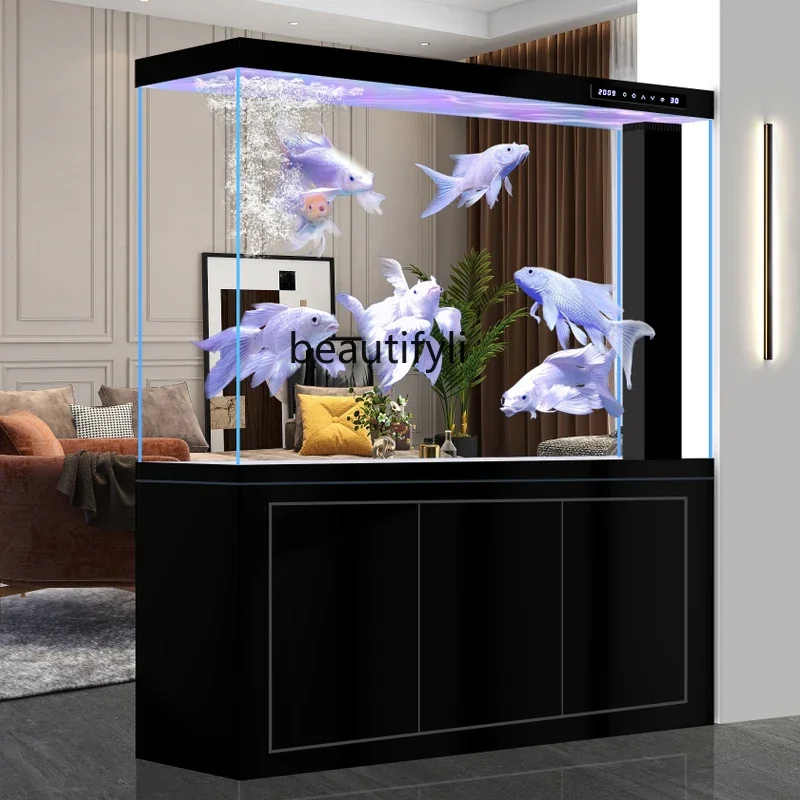 Ultra-white glass fish tank living room new large office home entrance bottom filter fish tankH