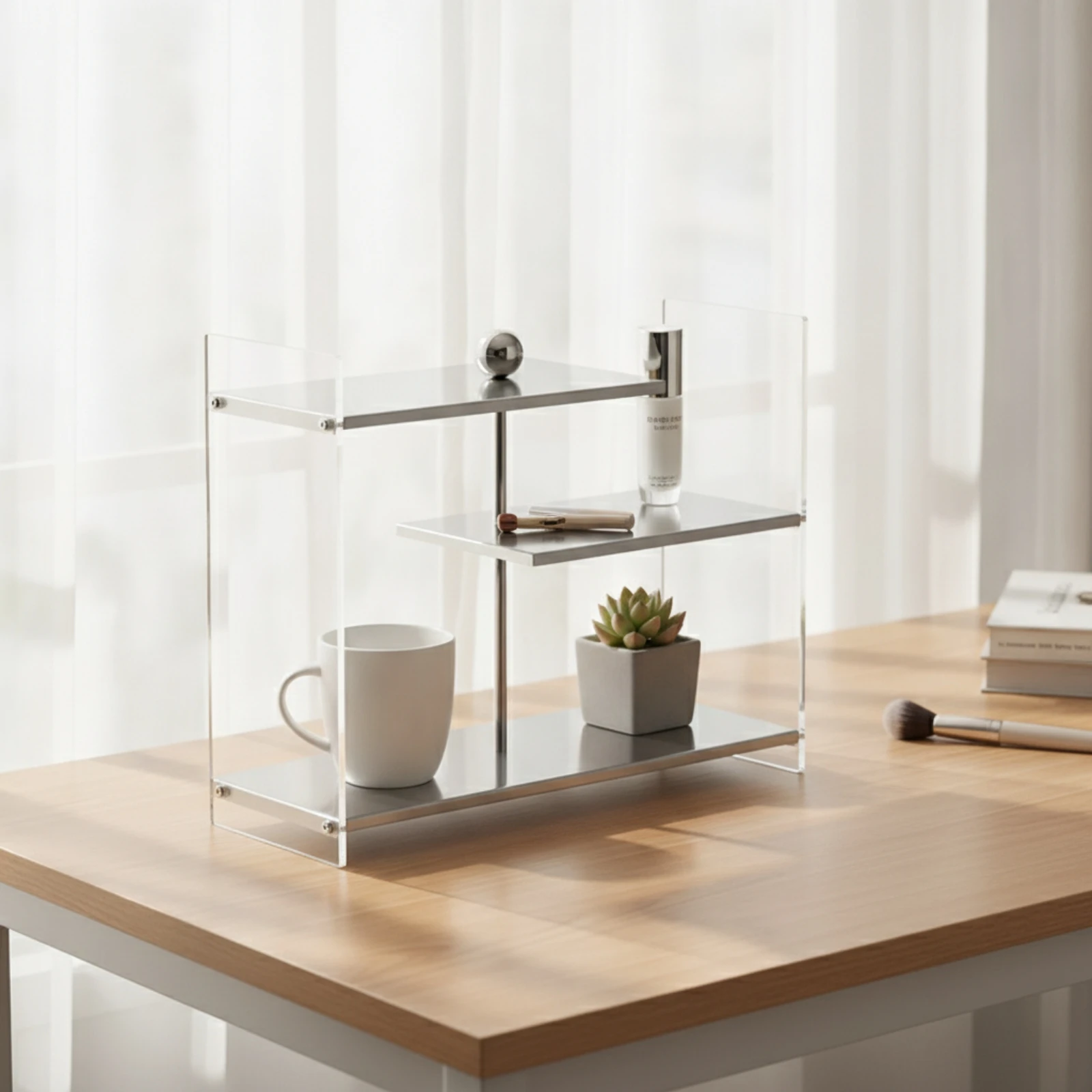 Staggered Countertop Rack Clear Tiered Display Shelf Tiered Riser Compact Acrylic Shelf 3 Tier for Collectors, Coffee Bar
