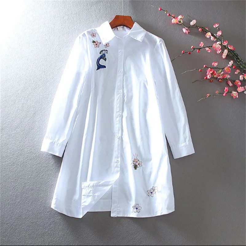 

Винтажные рубашки с вышивкой, женские блузки, блузка средней длины в этническом стиле, свободная тонкая повседневная рубашка с длинными рукавами, женские блузки, топы