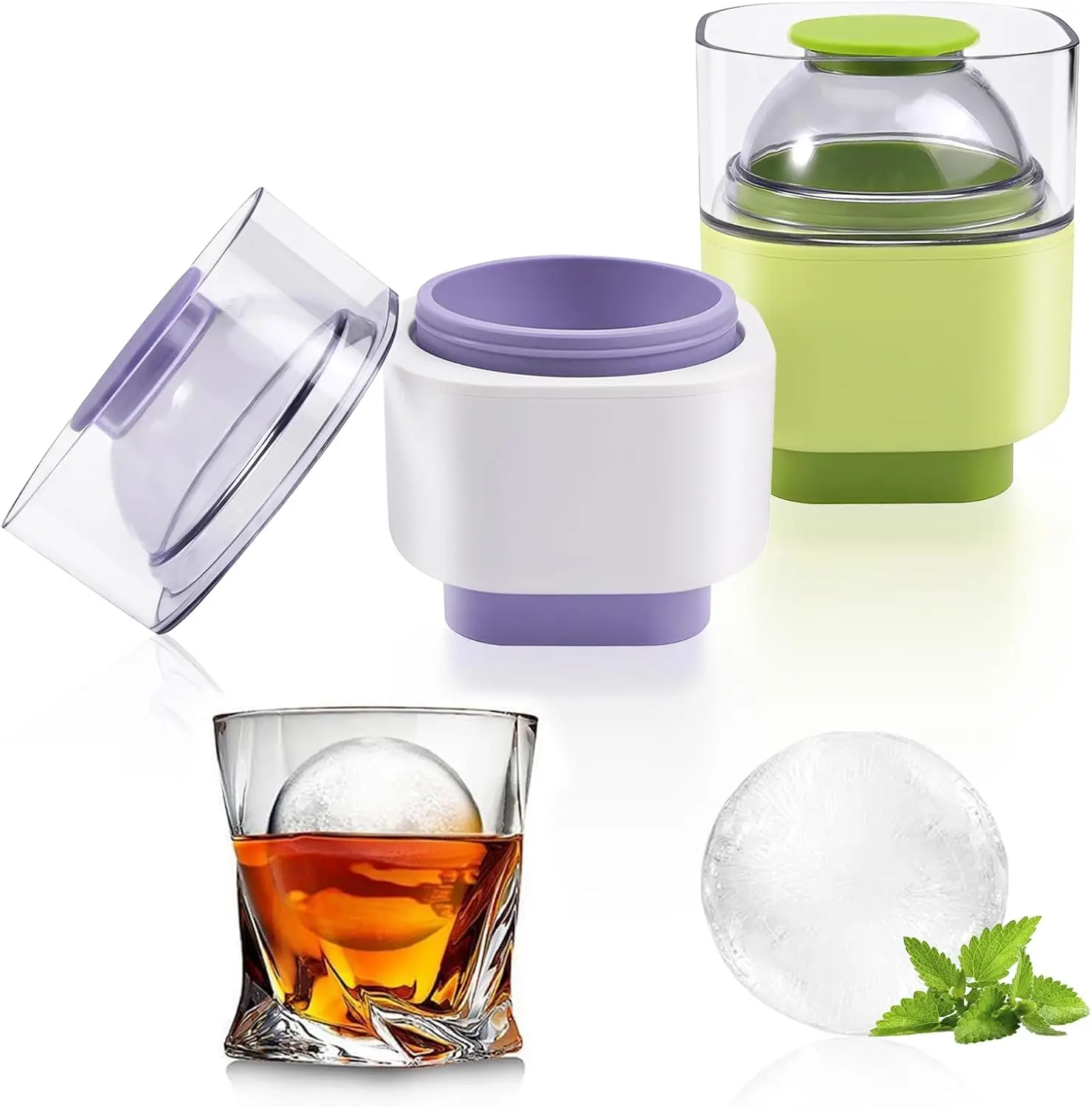 

Ice Cube Molds (Set of 2) - 2.4 Inch Large Ice Ball Maker Molds with Lid, Easy to Fill & Release Sphere Whiskey Ice Cubes Mo