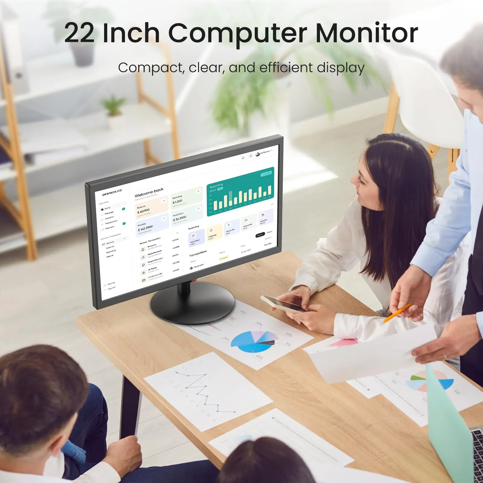 Eyoyo 21.5 Inch Desktop Monitor 1920*1080 FHD 75Hz IPS Display HDMI VGA BNC AV USB Inputs VESA Wall Mount Eye Protection Computer Screen For Office Home Surveillance