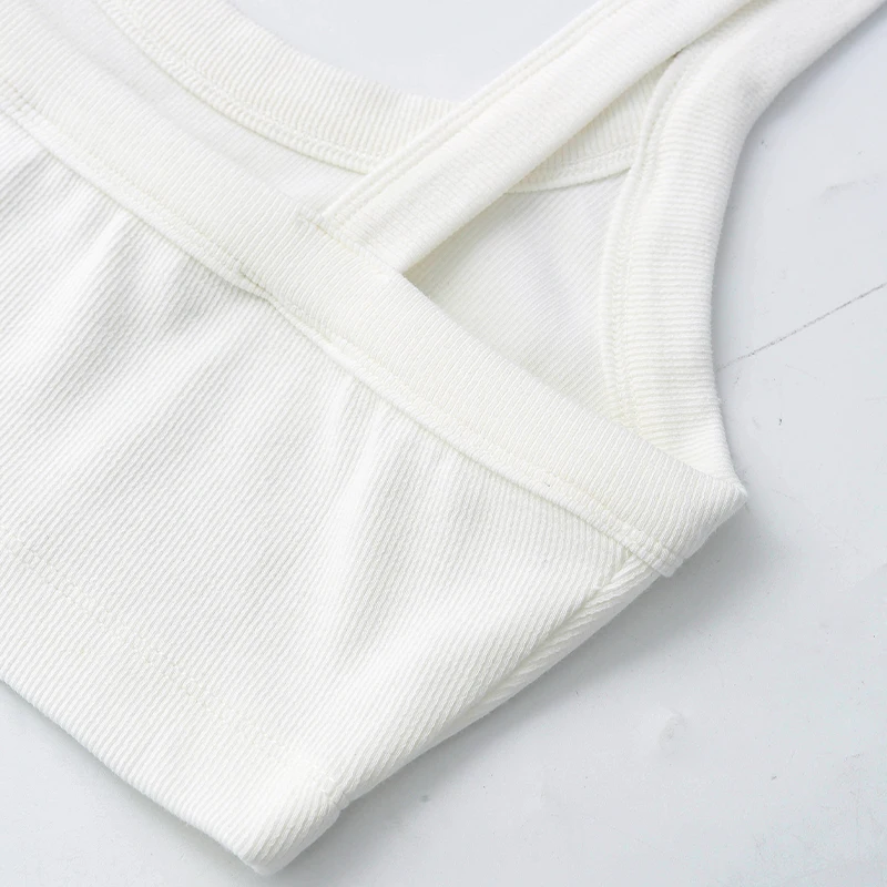 Gestrickte Baumwolle Frauen Rohr Top Stretchy Rippen Ärmellose Streetwear Schlank Weiß Crop Tops Sexy Sommer Tops Cami Femme – Detail 12