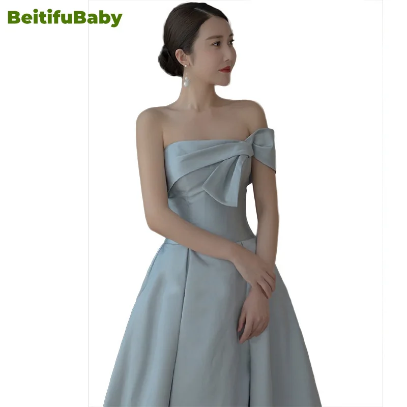 BeitifuBaby-vestido Formal de satén con hombros descubiertos para mujer, traje elegante sin mangas para banquete, estilo francés