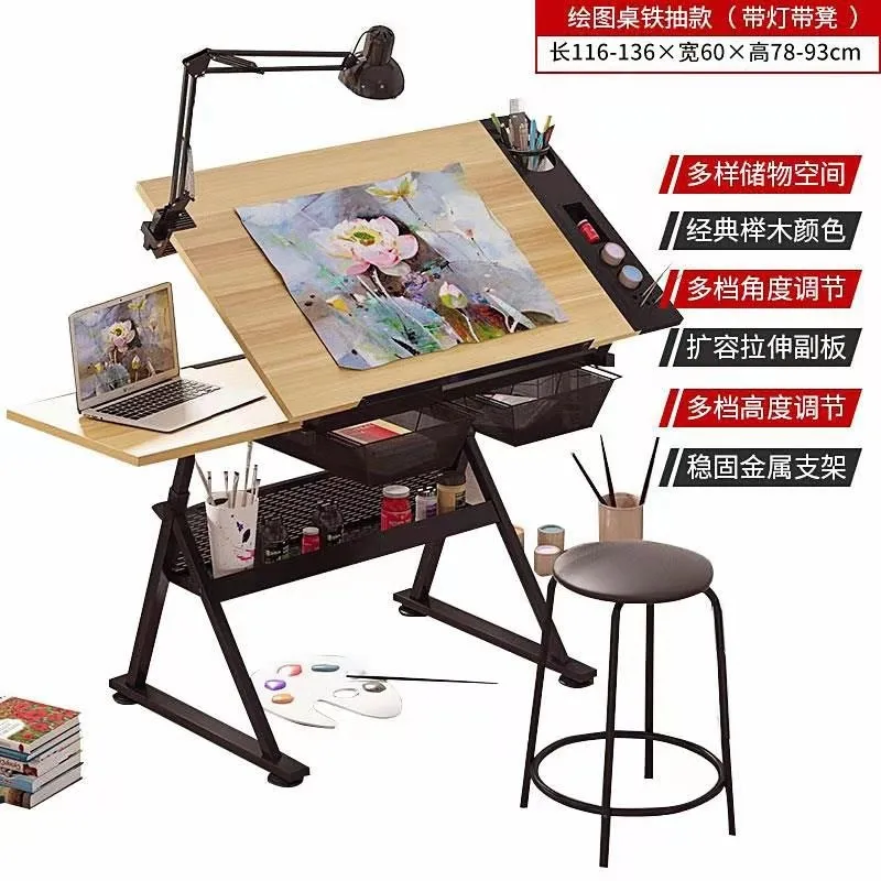 

Adjustable drawing table with drawers, designer workbench desk, fine art drawing table, easel oil