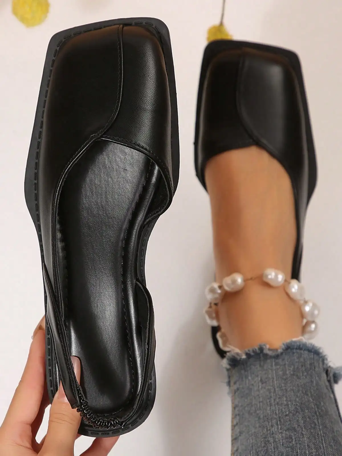 Women Closed Square Toe Shoes With Elastic Laces Low Heels Slingback Formal Dress Sandals Office For Everyday Wear Loafers