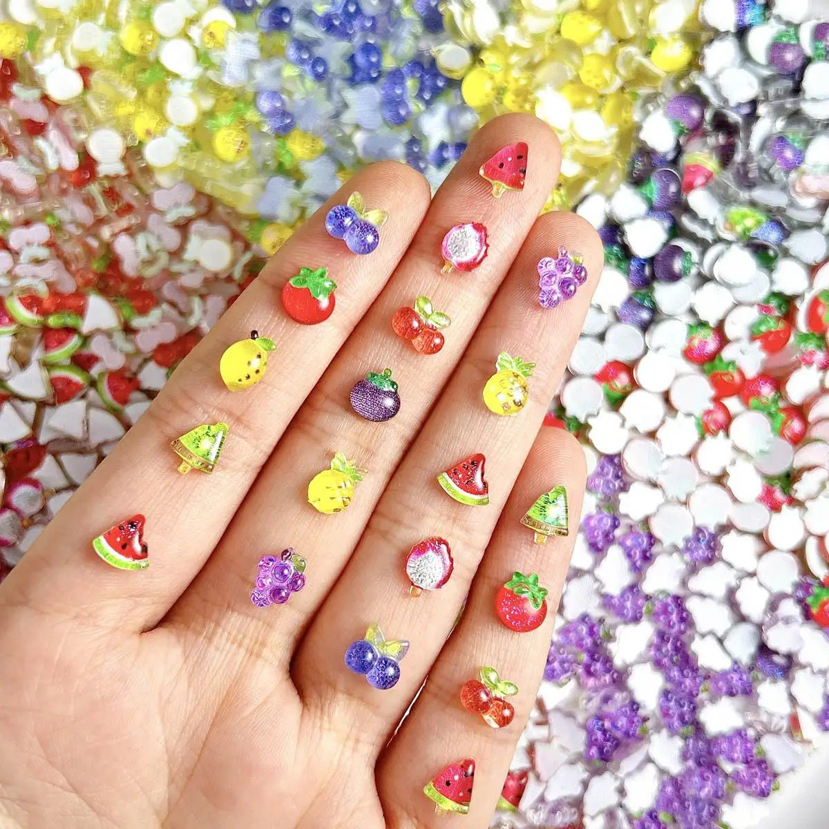 30PCS Simulated Mini Colorful Fruit Series Nail Charms 3D Cute Resin Grape Kiwi Lemon Hair Clip Nail Art DIY Crafts Accessories