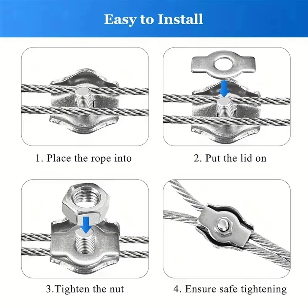 Picture 4: 5/10PCS 304 stainless steel wire rope clamp, M2/3/4/5/6/8 steel cable clamp, DIY fixed steel cable/adjustable suspension fixture