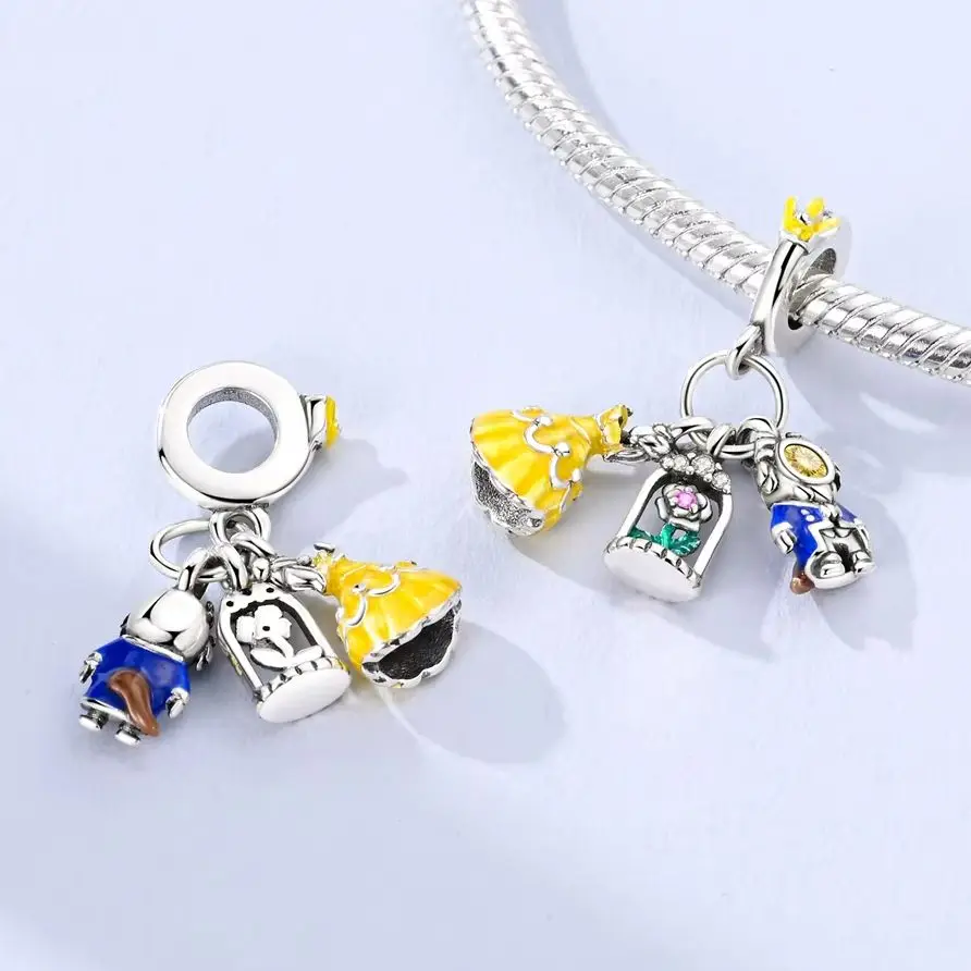 Beast And Princess Dress Pendant Fit Bracelet Diy 925 Sterling Silver Charm For Woman Fine Jewelry