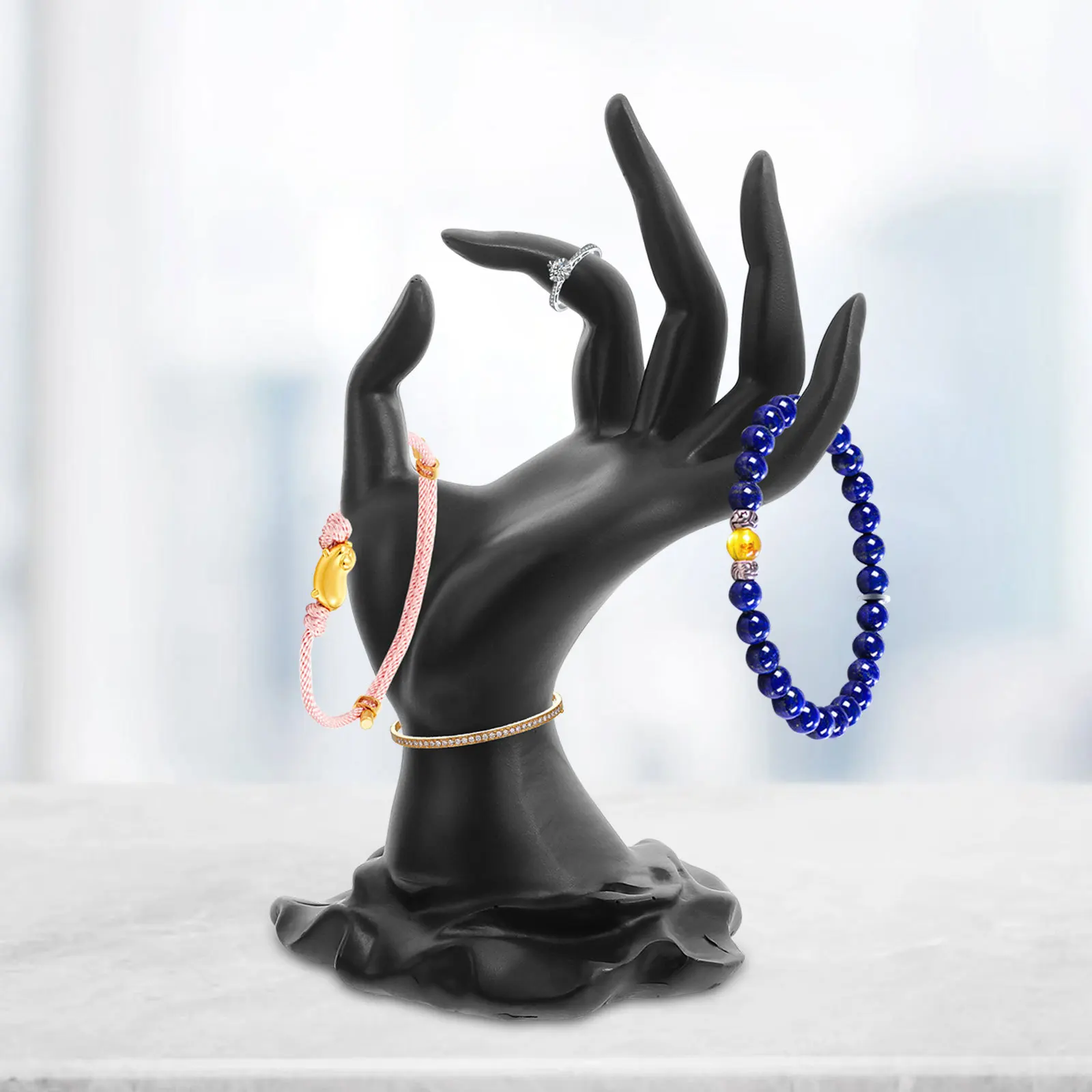 1 قطعة الراتنج عالية الجودة موافق لفتة حلقة سوار رف شاشة أسود منظم بشكل أنيق حلقة عرض موقف المعرضة رف اليد