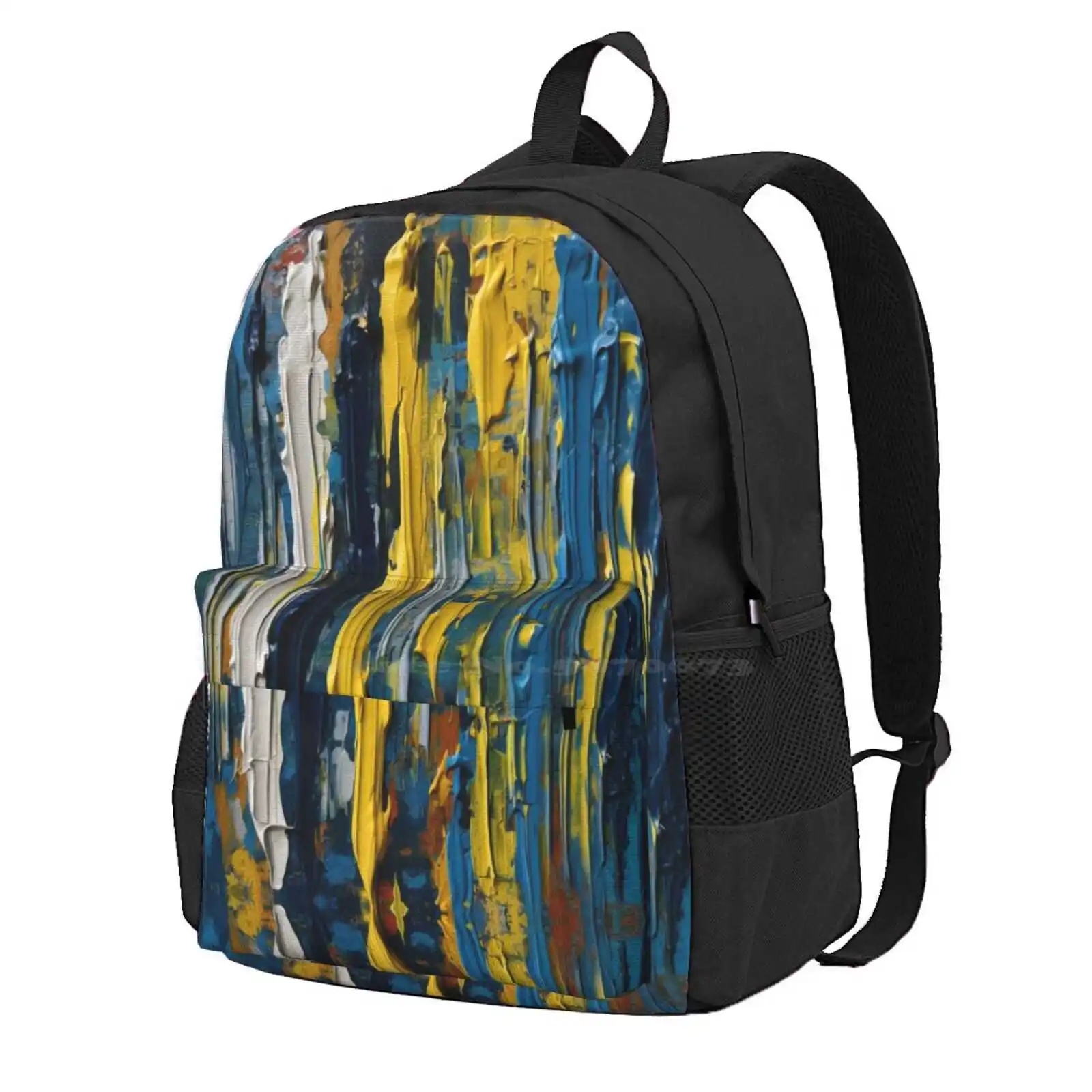 

Vertical Blue And Yellow Oil Stripes Hot Sale Schoolbag Backpack Fashion Bags Stripes Pattern Blue Yellow Abstract Oil Painting