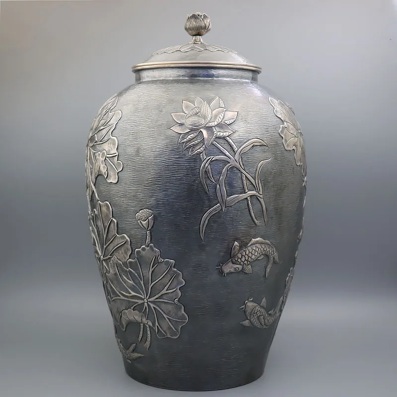 Sterling Silber Weintank Wassertank alter Lotusfisch Heimtextilien Hotel High-End-Ornamente, Sammlung