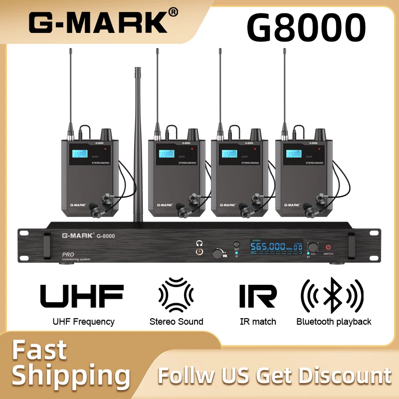 In-Ear Monitor System G-MARK G8000 Stereo UHF Wireless Stage Return With Earphone Metal Body For Stage Studio Band Performance