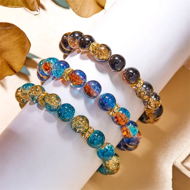 Trendy Jade Broken Explosive Imitation Crystal Bracelet Two-Color Gradient Glass Bead Bracelet For Women Jewelry Gift