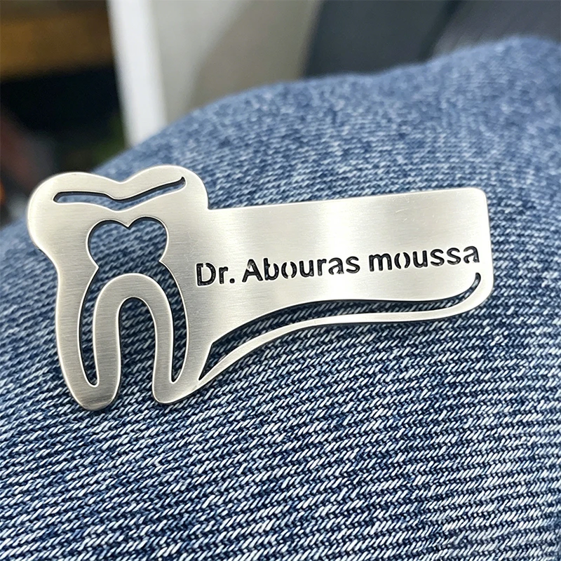 For Doctor Nurse Healthcare Personalized Name Pins Badges Stainless Steel Custom Hollow Cutting Nameplate Brooch Pin Accessory view 2