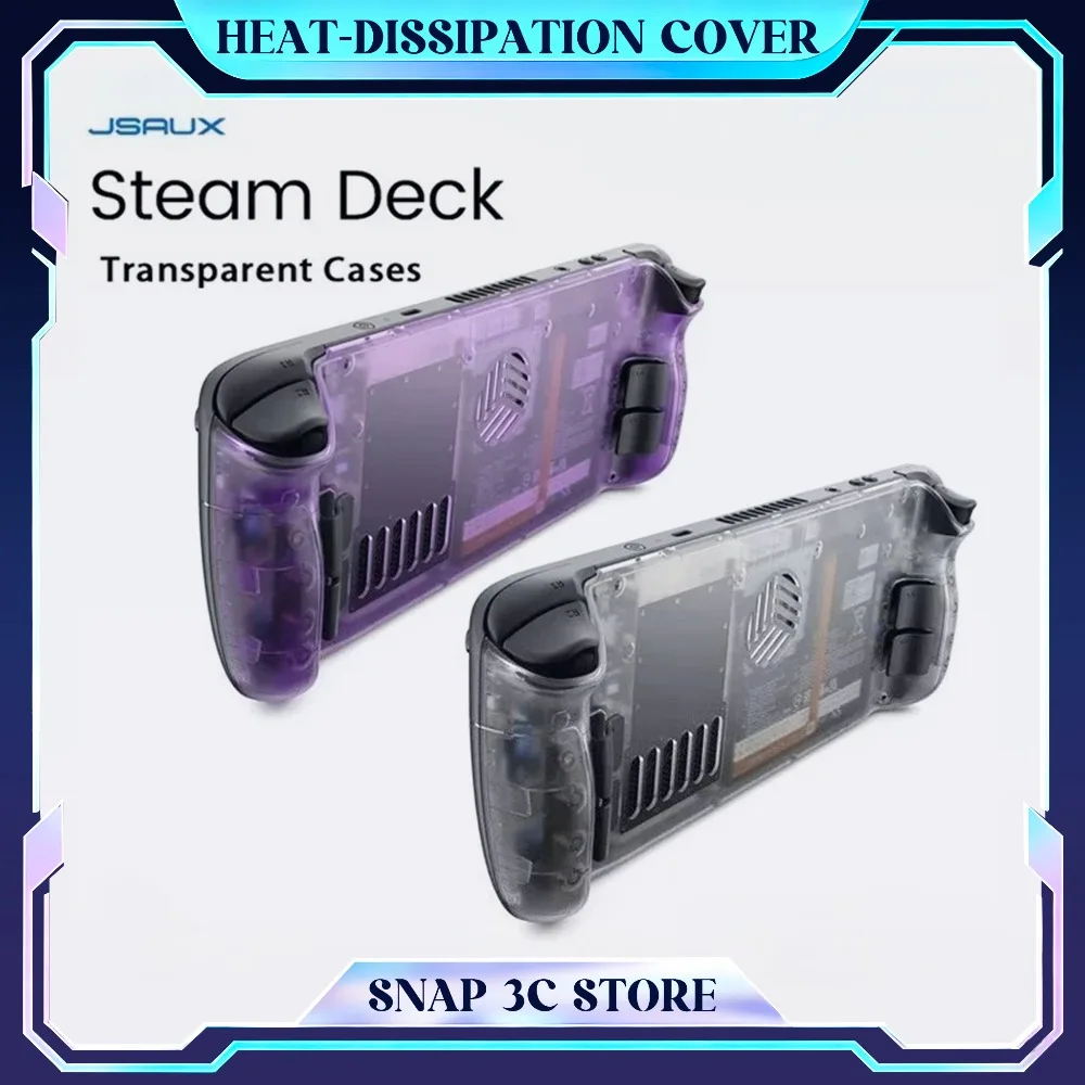 JSAUX Steam Deck OLED Transparent Case Replacement Cooling Back Plate with Thermal Aluminum Block DIY Mod Cover for Steamdeck