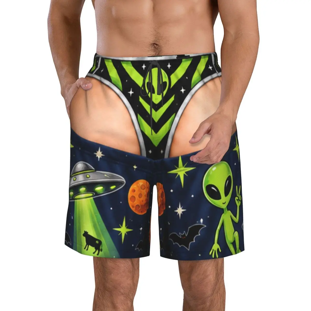 Men's Funny Sexy Halloween Spooky Gothic Raven Pumpkin Swim Trunks Hawaiian Bathing Mesh Lining Suit Swimsuits Beach Shorts
