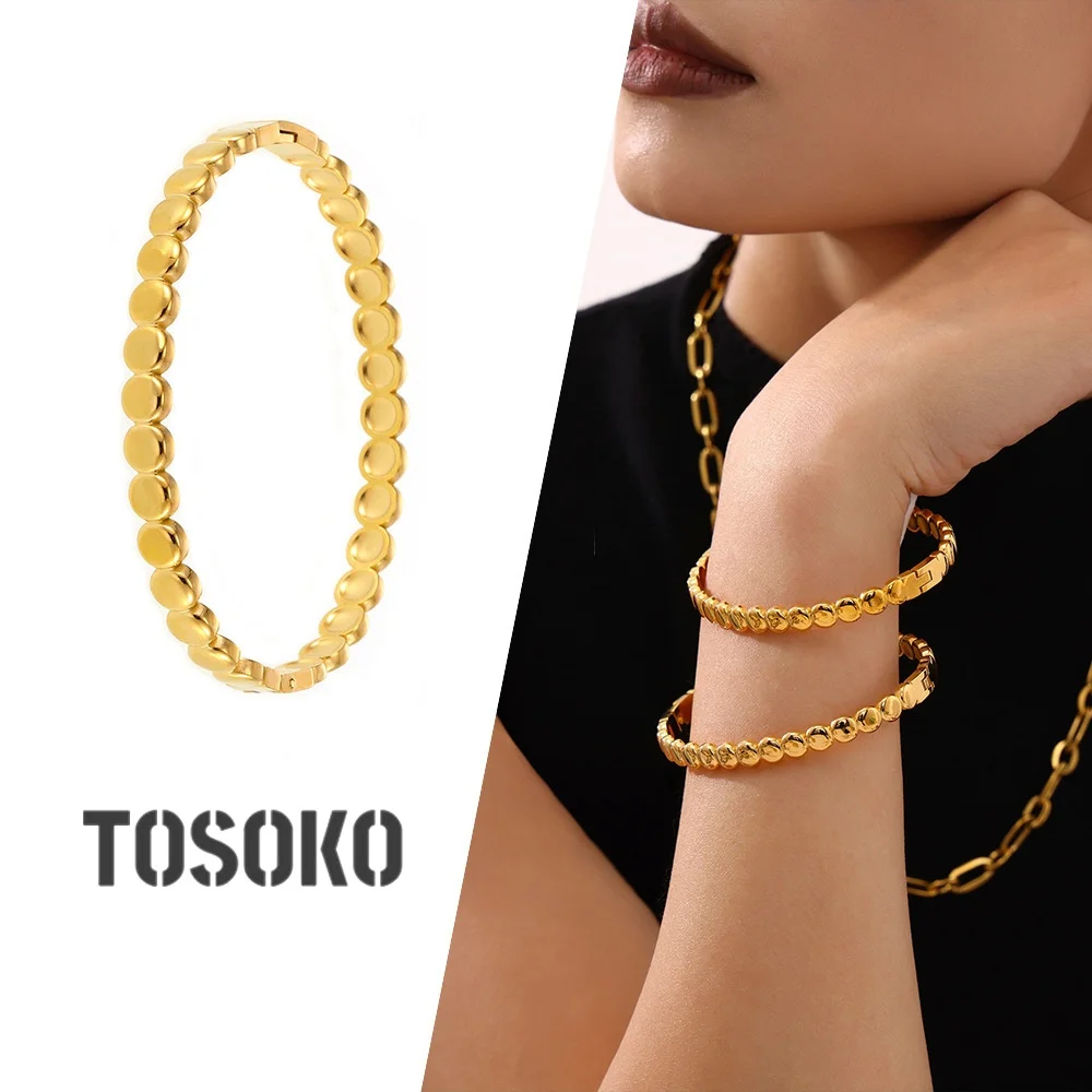 

TOSOKO Геометрический простой браслет с пряжкой в горошек Ювелирные изделия из нержавеющей стали Невыцветающий браслет Z391