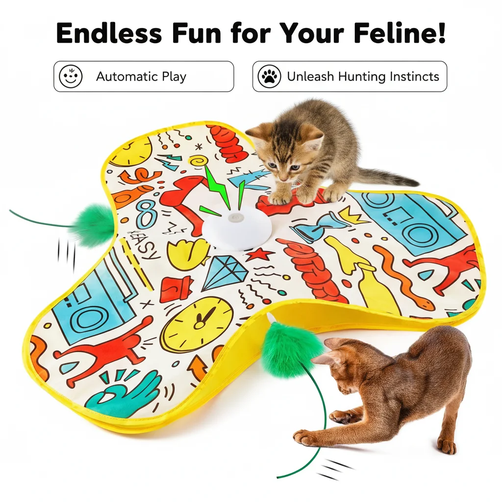 

Умные игрушки для кошек, интерактивная игрушка для кошек в хованке с мышью, скрипучая, активируемая движением, движущиеся скрытые перья, игрушка-тизер для котенка