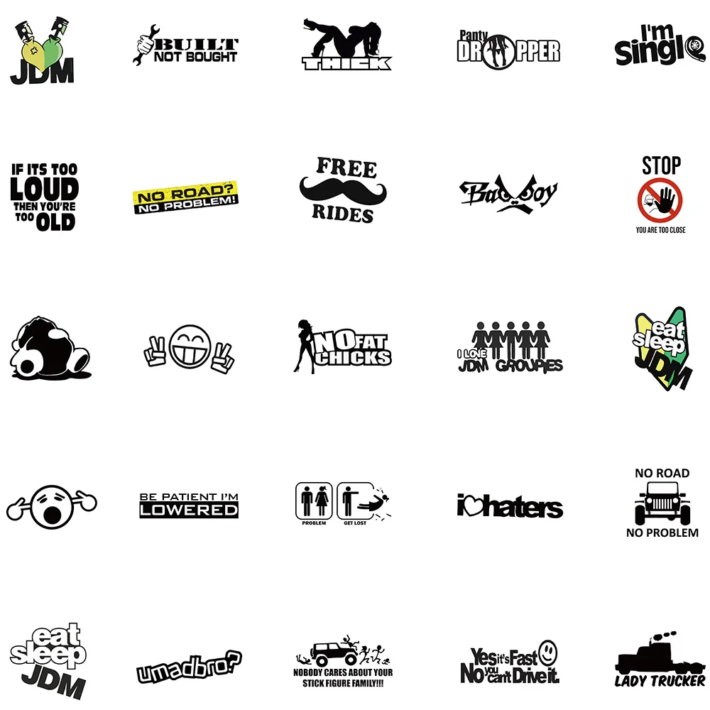 Autocollants waterproof pour modification de marque de voiture de course JDM, 50 pièces, stickers, cool, DIY, pour skateboard, moto, téléphone