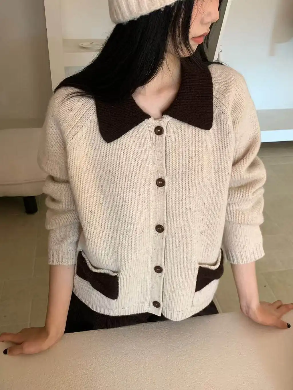 

Вязаный свитер Sweet Knot ket, осенний повседневный длинный открытый кардиган с воротником-стойкой, женский свитер обычного кроя