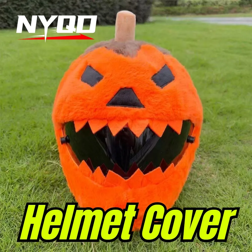 Halloween Pumpkin Plush Motorcycle Helmet Cover, Cartoon Decorative Full Face Helmet Sleeve for Festival Party