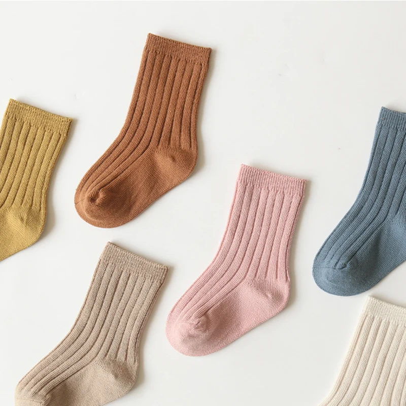 3Pairs Baby Crew Socks Autumn Winter Pure Color Double Cylinder Boneless Girls Boys breathable fashion Combed Cotton Socks