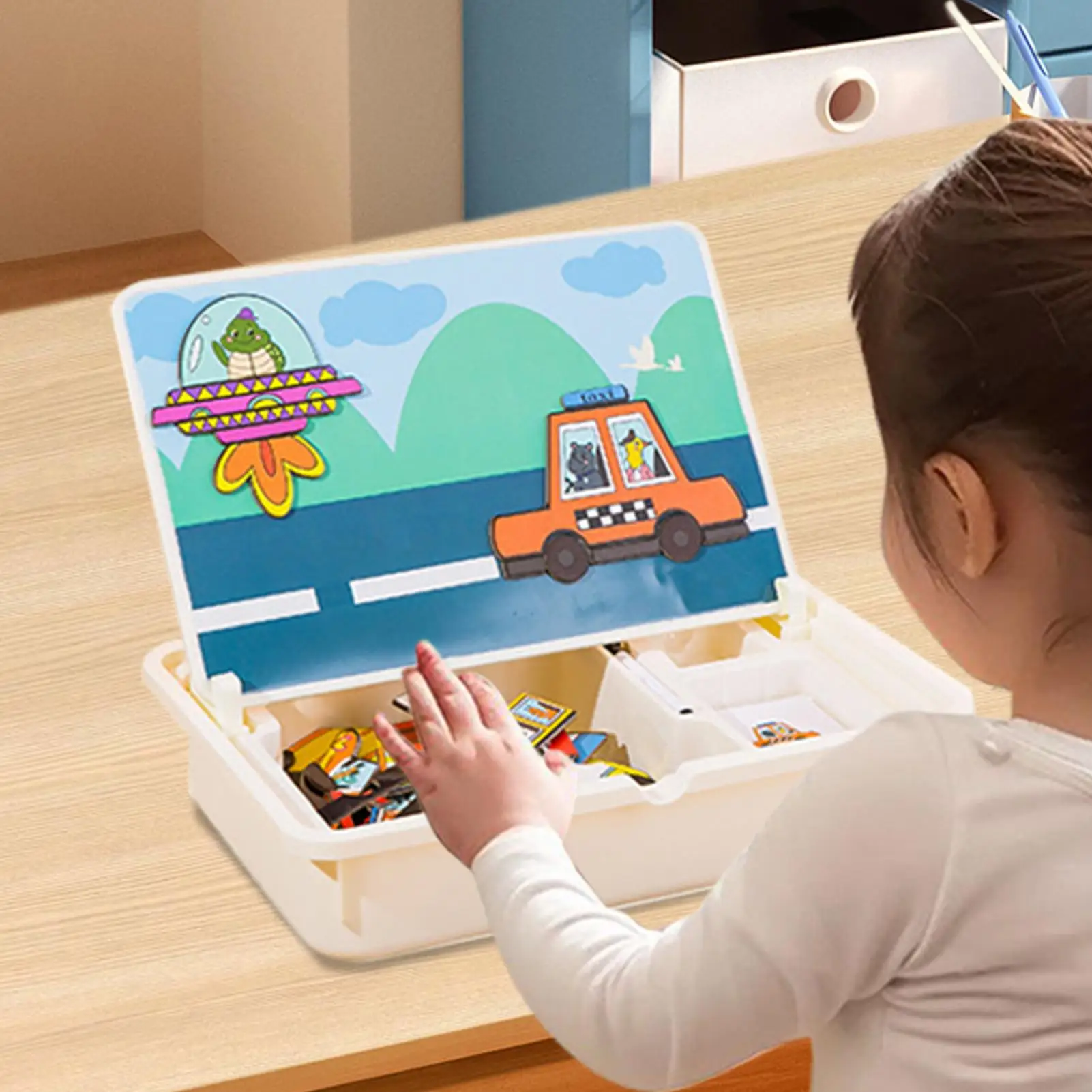 磁気ジグソーパズルボックス 幼児用磁気パズル学習おもちゃ 幼児用トラベルゲーム キャリングケース付き 就学前の子供向け