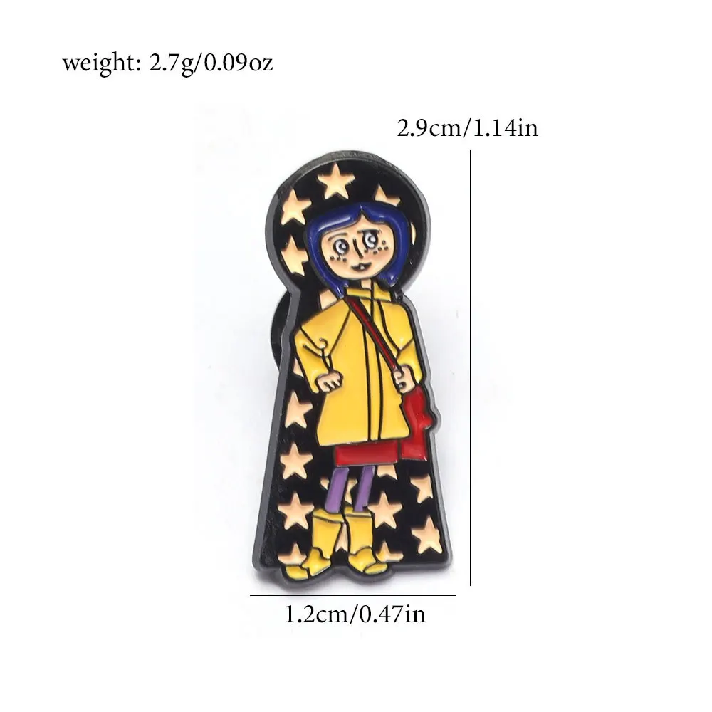 7Pcs/set Horror Animated Films Coraline Doll Badge Metal Brooch Backpack Badge Halloween Accessory Gifts for Friends image 4