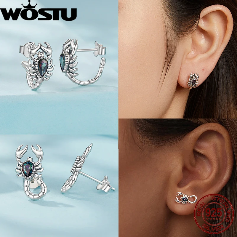 

WOSTU 925 Sterling Silver Vintage Scorpion Stud Earrings Mystical Religious Ear Studs for Women Daily Party Date Fine Jewelry