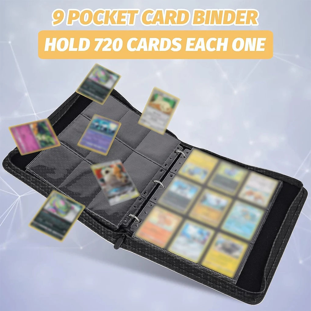 900 Pockets Card Binder Sleeves with Zipper, Double Sided Pockets Cards Holder Carry PU Game Card Case Collection Bag