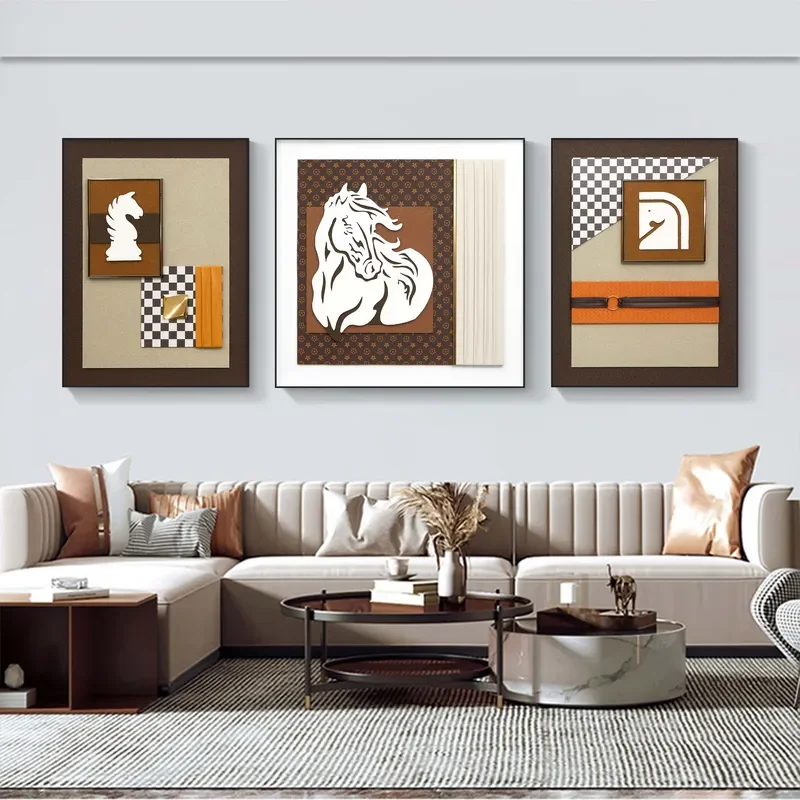 Modern 3D Horse Wall Art Canvas Painting Simple Living Room Sofa Background Decor Large Size Hanging Picture Home Decoration