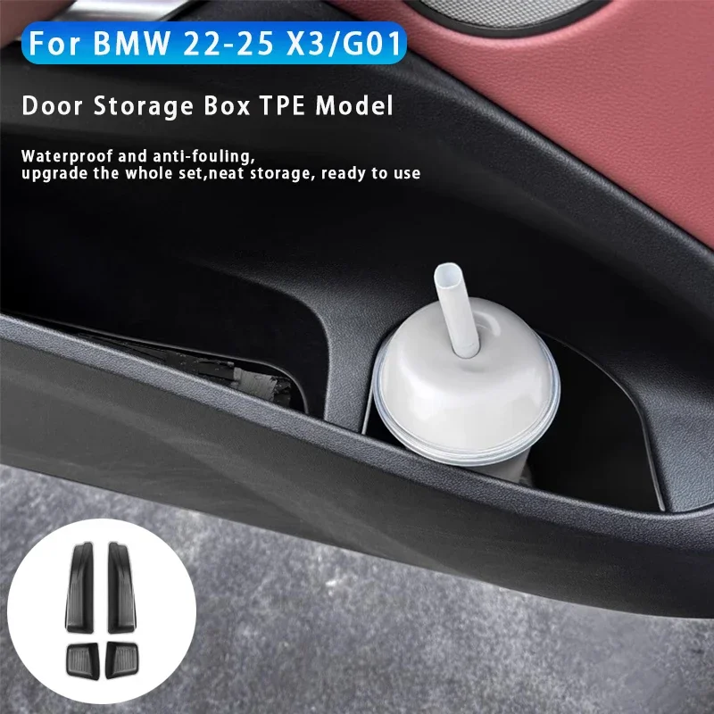 

4PCS Car Front Door Side Storage Box TPE Front Door Organizer Tray Auto Interior Accessories For BMW X3 G01 2025