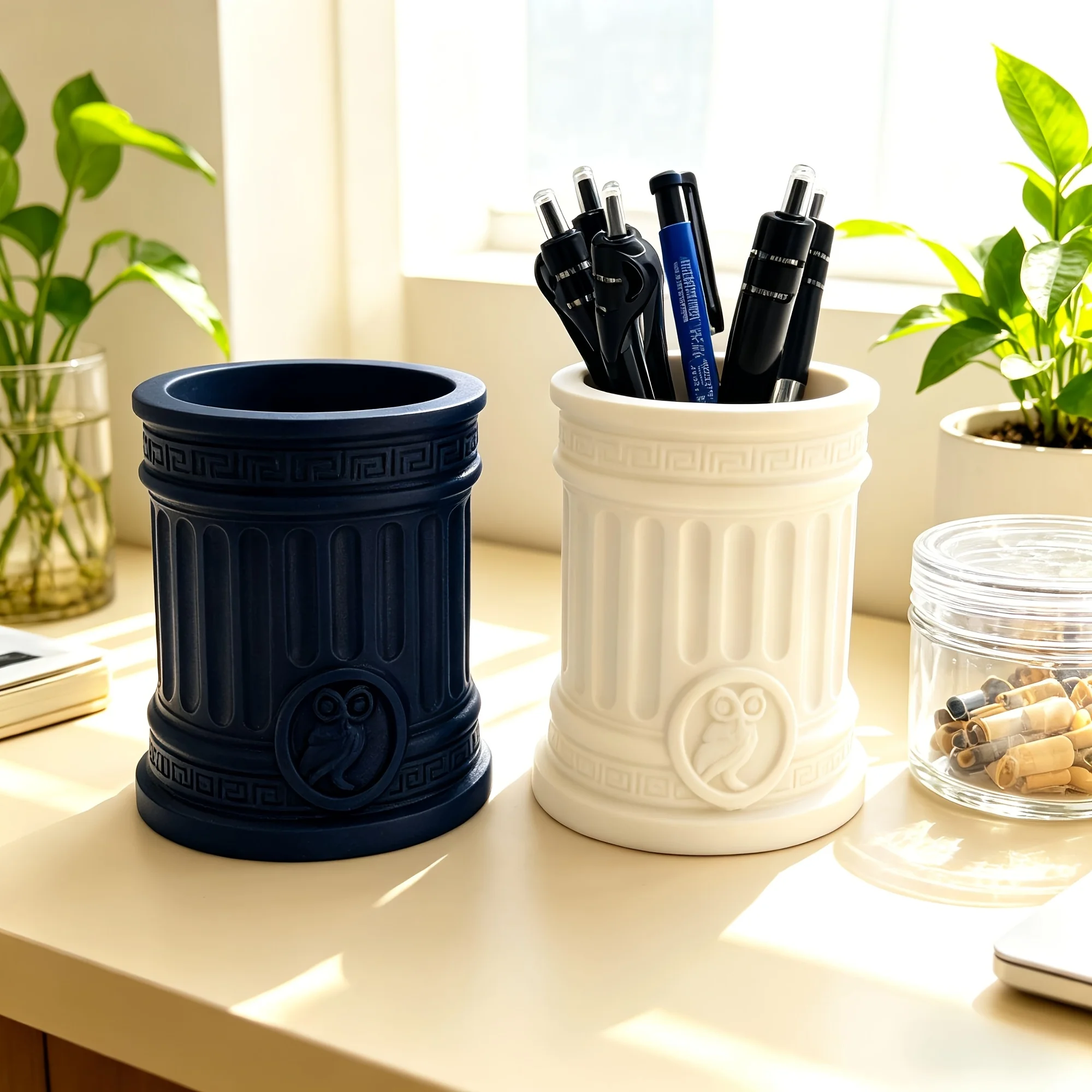 Greek Mythology Roman Column Pen Holder Vintage Desktop Stationery Organizer Office Desk Supplies Pencil Storage